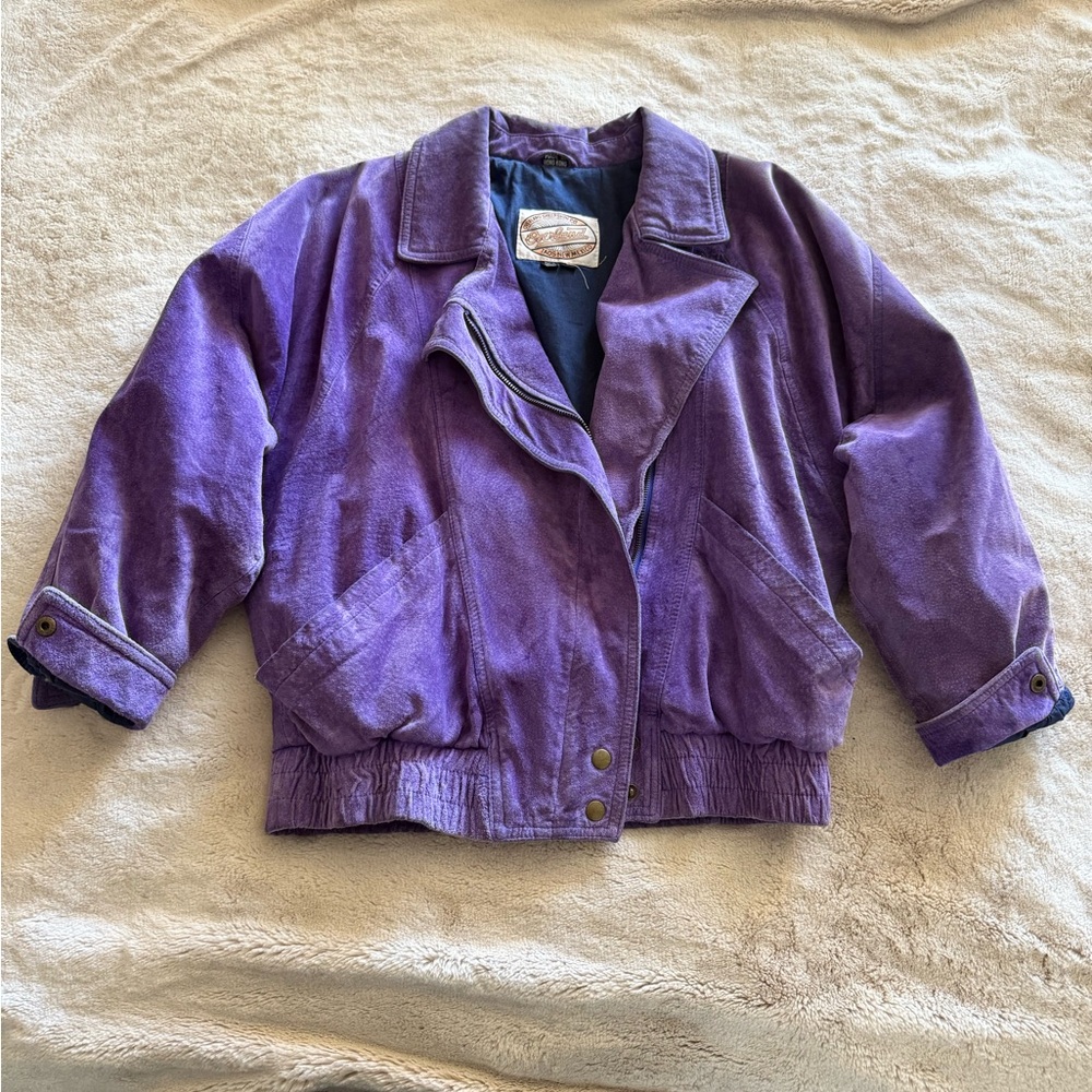 Overland Sheepskin Co Vintage 80s genuine suede leather Purple Jacket XS